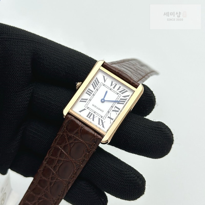 Cartier AF공장 까르띠에 탱크솔로 27 라지 다이아베젤 로즈골드금장 화이트다이얼 가죽스트랩 TANK SOLO LADIES 27MM DIA BEZEL RG WHITE DIAL ON BROWN LEATHER STRAP RONDA QUARTZ 시계 5번 이미지
