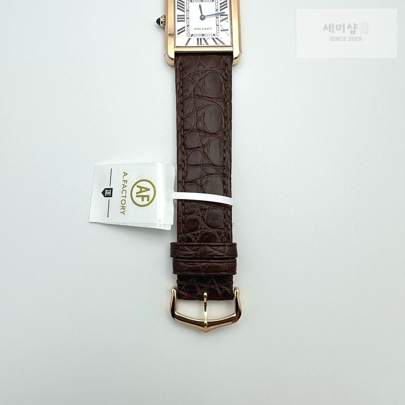 Cartier AF공장 까르띠에 탱크솔로 27 라지 다이아베젤 로즈골드금장 화이트다이얼 가죽스트랩 TANK SOLO LADIES 27MM DIA BEZEL RG WHITE DIAL ON BROWN LEATHER STRAP RONDA QUARTZ 시계 8번 이미지