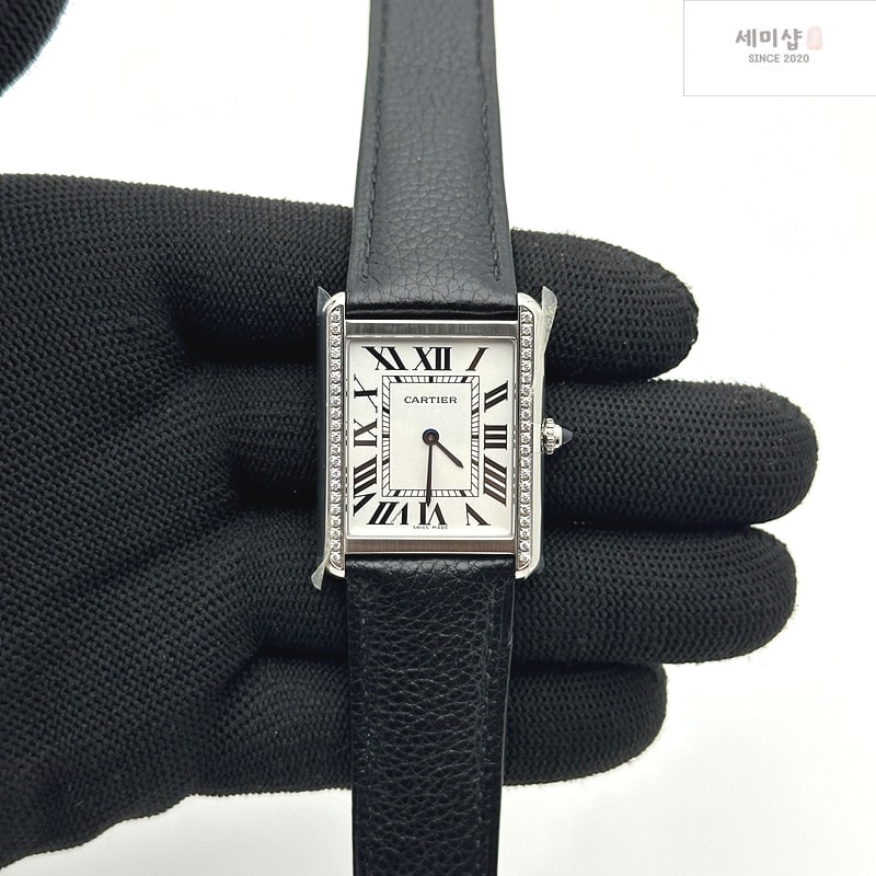 Cartier AF공장 까르띠에 탱크솔로 27 라지 스틸 화이트다이얼 다이아몬드베젤 소가죽스트랩 Tank Solo Ladies 27mm SS White Dial Diamonds Bezel on Black Leather Strap Ronda Quartz 시계 1번 이미지