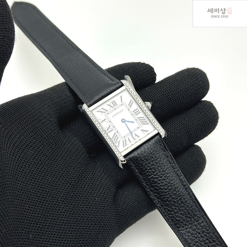Cartier AF공장 까르띠에 탱크솔로 27 라지 스틸 화이트다이얼 다이아몬드베젤 소가죽스트랩 Tank Solo Ladies 27mm SS White Dial Diamonds Bezel on Black Leather Strap Ronda Quartz 시계 2번 이미지