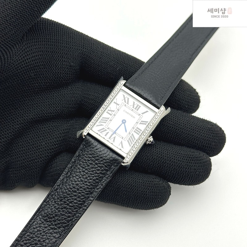 Cartier AF공장 까르띠에 탱크솔로 27 라지 스틸 화이트다이얼 다이아몬드베젤 소가죽스트랩 Tank Solo Ladies 27mm SS White Dial Diamonds Bezel on Black Leather Strap Ronda Quartz 시계 3번 이미지