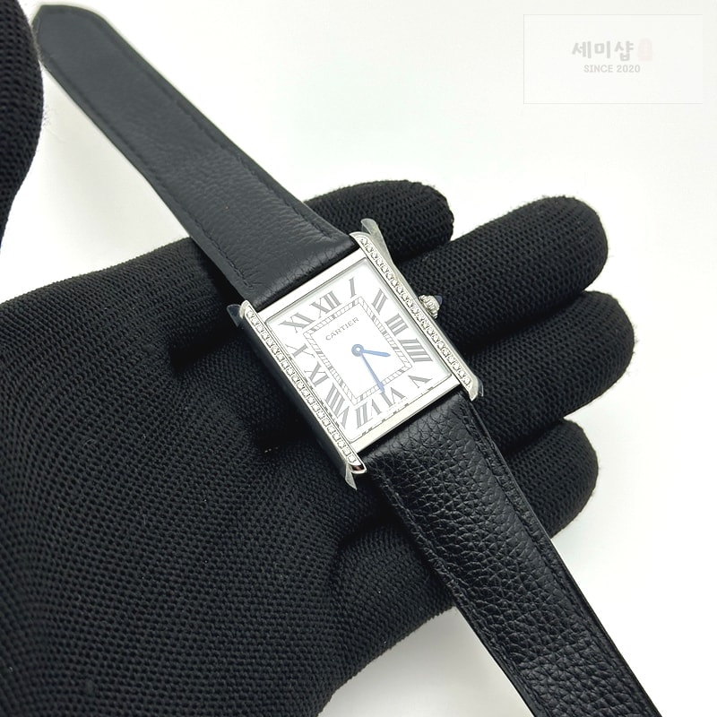 Cartier AF공장 까르띠에 탱크솔로 27 라지 스틸 화이트다이얼 다이아몬드베젤 소가죽스트랩 Tank Solo Ladies 27mm SS White Dial Diamonds Bezel on Black Leather Strap Ronda Quartz 시계 2번 이미지