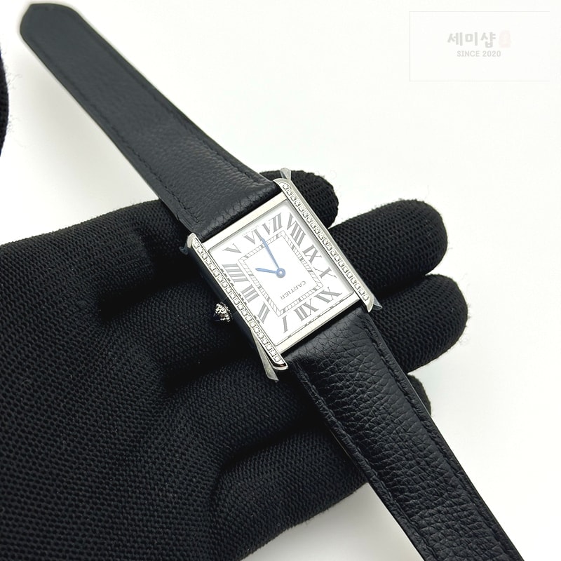 Cartier AF공장 까르띠에 탱크솔로 27 라지 스틸 화이트다이얼 다이아몬드베젤 소가죽스트랩 Tank Solo Ladies 27mm SS White Dial Diamonds Bezel on Black Leather Strap Ronda Quartz 시계 4번 이미지