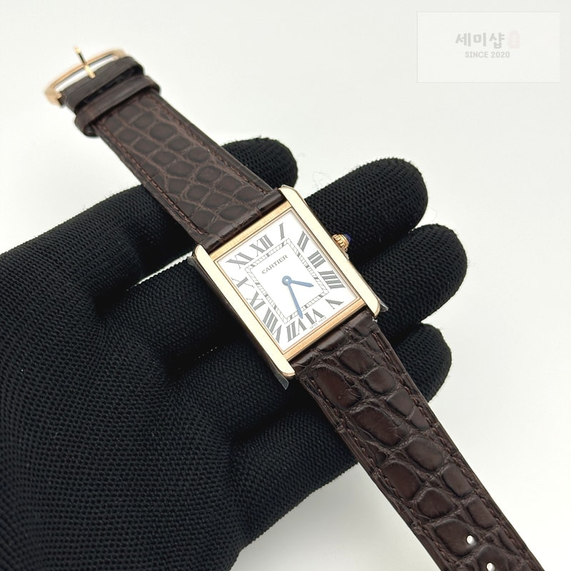 Cartier K11공장 까르띠에 로즈골드금통 탱크솔로 27MM 악어가죽스트랩 Tank Solo 27mm K11F RG White Dial on Brown Leather Strap Ronda Quartz 시계 2번 이미지