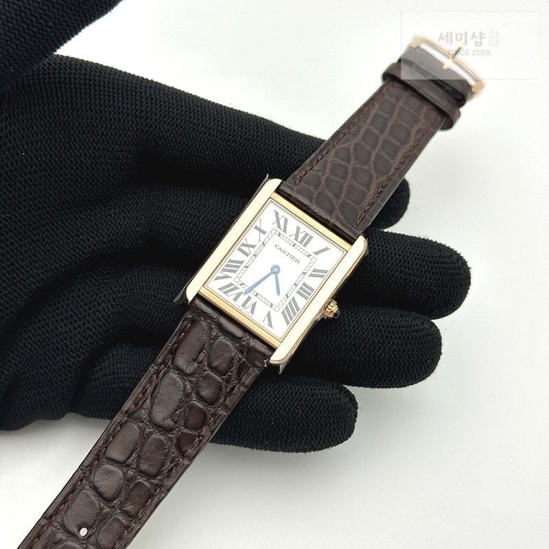 Cartier K11공장 까르띠에 로즈골드금통 탱크솔로 27MM 악어가죽스트랩 Tank Solo 27mm K11F RG White Dial on Brown Leather Strap Ronda Quartz 시계 3번 이미지