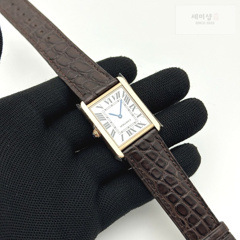 Cartier K11공장 까르띠에 로즈골드금통 탱크솔로 27MM 악어가죽스트랩 Tank Solo 27mm K11F RG White Dial on Brown Leather Strap Ronda Quartz 시계 4번 이미지