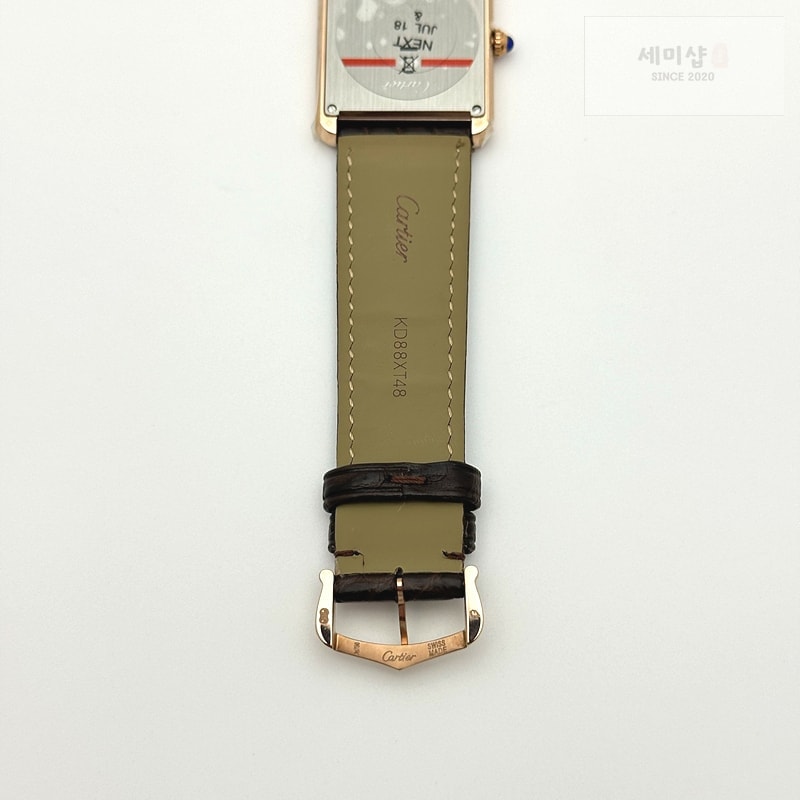 Cartier K11공장 까르띠에 로즈골드금통 탱크솔로 27MM 악어가죽스트랩 Tank Solo 27mm K11F RG White Dial on Brown Leather Strap Ronda Quartz 시계 9번 이미지