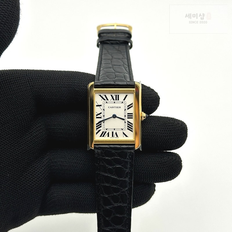 Cartier K11공장 까르띠에 옐로우골드금통 탱크솔로 27 악어가죽스트랩 Tank Solo 27mm K11F YG White Dial on Black Leather Strap Ronda Quartz 시계 1번 이미지