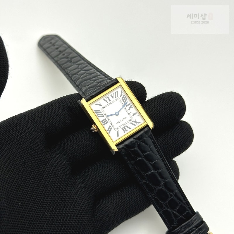Cartier K11공장 까르띠에 옐로우골드금통 탱크솔로 27 악어가죽스트랩 Tank Solo 27mm K11F YG White Dial on Black Leather Strap Ronda Quartz 시계 4번 이미지
