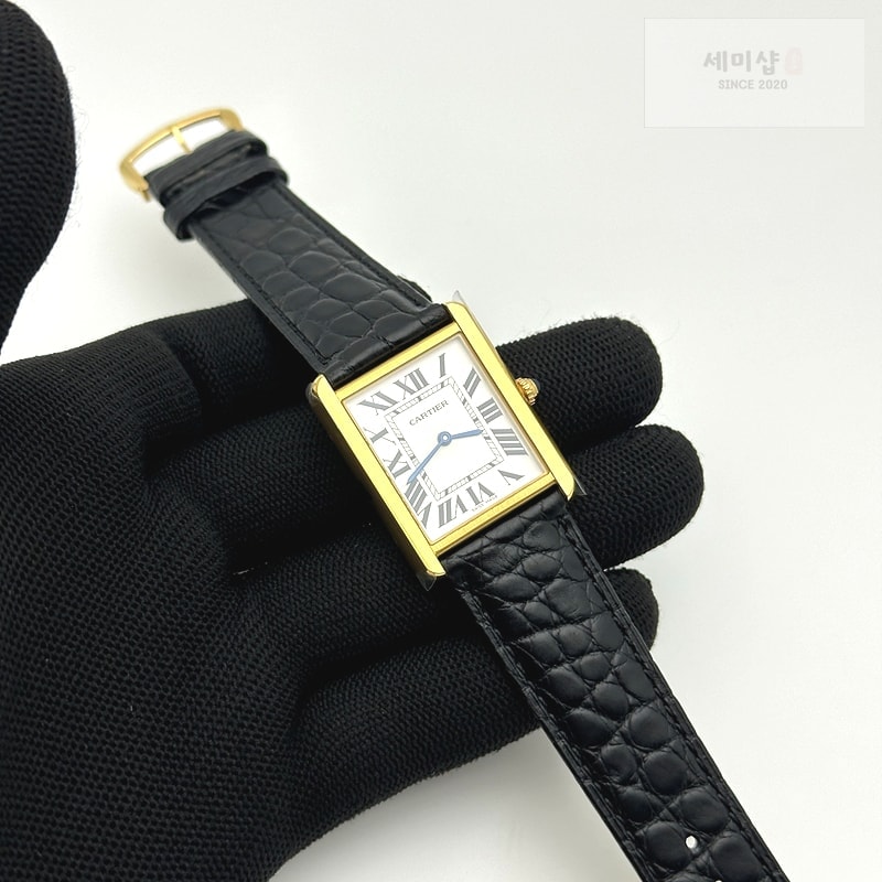 Cartier K11공장 까르띠에 옐로우골드금통 탱크솔로 27 악어가죽스트랩 Tank Solo 27mm K11F YG White Dial on Black Leather Strap Ronda Quartz 시계 2번 이미지