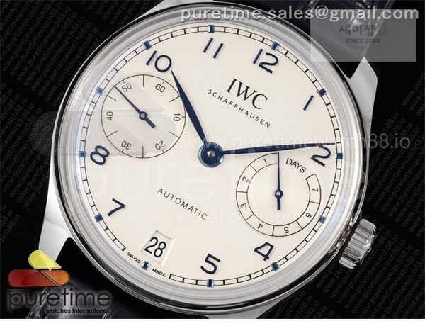 I W C APS공장 IWC 포르투기저 스틸 화이트다이얼 블루가죽스트랩 Portugieser Automatic 42mm SS APSF 1_1 Best Edition White Dial Blue Marker on Blue Leather Strap A52011 시계 6번 이미지