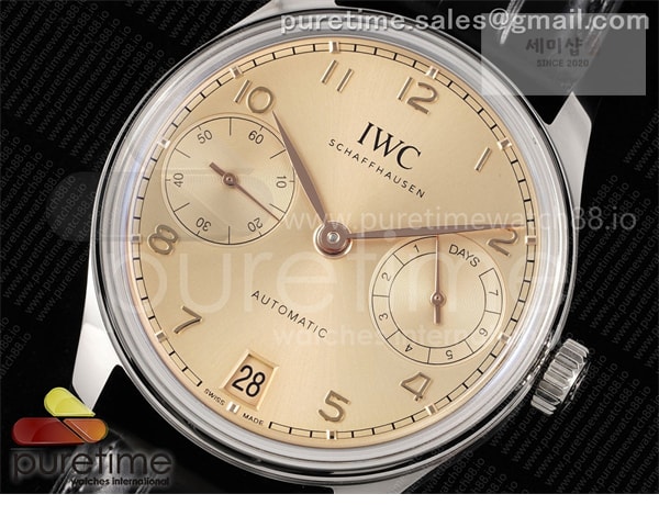 I W C APS공장 IWC 포르투기저 오토메틱 스틸 로즈골드다이얼 블랙가죽스트랩 Portugieser Automatic 42mm SS APSF 1_1 Best Edition RG Dial on Black Leather Strap A52011 시계 10번 이미지