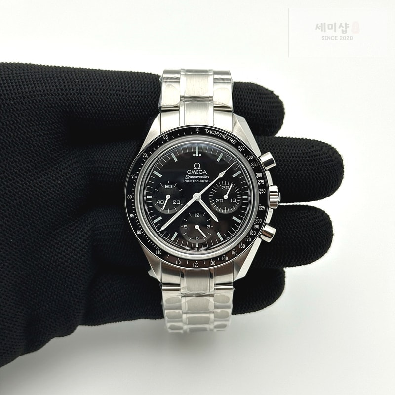 Omega OM공장 오메가 문워치 스피드마스터 프로페셔널 스틸 블랙다이얼 브레이슬릿 SPEEDMASTER PROFESSIONAL SS BLACK DIAL ON SS BRACELET MANUAL WINDING CHRONO MOVEMENT 시계 1번 이미지