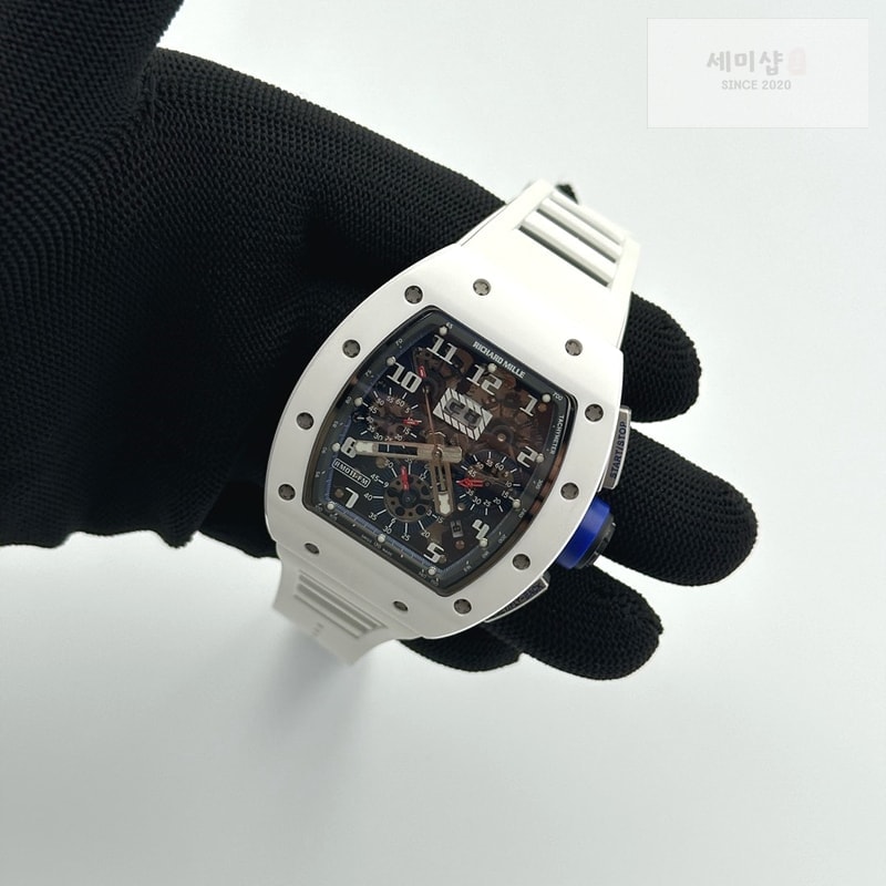 리차드밀 KU공장 리차드밀 RM011 화이트세라믹케이스 스켈레톤다이얼 러버스트랩 RM011 Real White Ceramic Chronograph Crystal Skeleton Dial Blue on Gray Rubber Strap A7750 KV공장 시계 5번 이미지