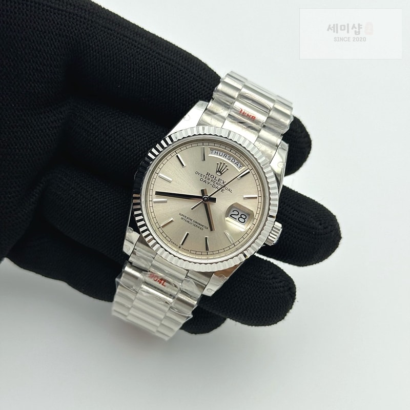 Rolex GM공장 롤렉스 데이데이트 36 실버다이얼 프레지던트브레이슬릿 2836 Day Date 36 128239 GMF 1:1 Best Edition 904L Steel Silver Dial Stick Markers on Bracelet A2836 시계 5번 이미지