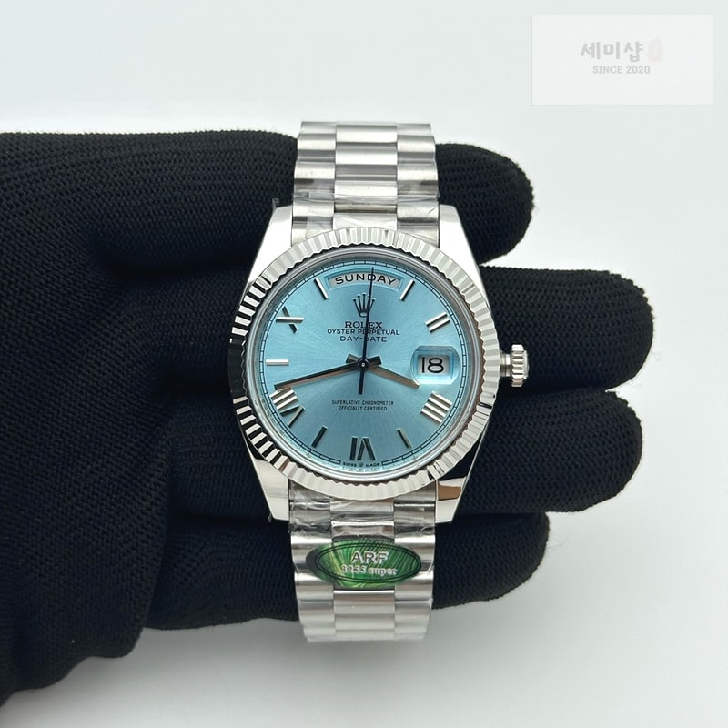 Rolex AR공장 롤렉스 데이데이트 40 스틸 아이스블루다이얼 로만인덱스 프레지던트브레이슬릿 텅스텐 Day Date 40 SS 228236 ARF 1:1 Best Edition Ice Blue Roman Dial on President Bracelet VR3255 (Gain Weight) 시계 2번 이미지