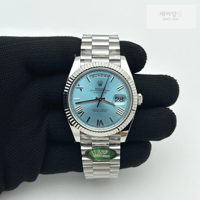 Rolex AR공장 롤렉스 데이데이트 40 스틸 아이스블루다이얼 로만인덱스 프레지던트브레이슬릿 텅스텐 Day Date 40 SS 228236 ARF 1:1 Best Edition Ice Blue Roman Dial on President Bracelet VR3255 (Gain Weight) 시계 3번 이미지