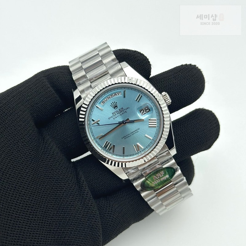 Rolex AR공장 롤렉스 데이데이트 40 스틸 아이스블루다이얼 로만인덱스 프레지던트브레이슬릿 텅스텐 Day Date 40 SS 228236 ARF 1:1 Best Edition Ice Blue Roman Dial on President Bracelet VR3255 (Gain Weight) 시계 4번 이미지