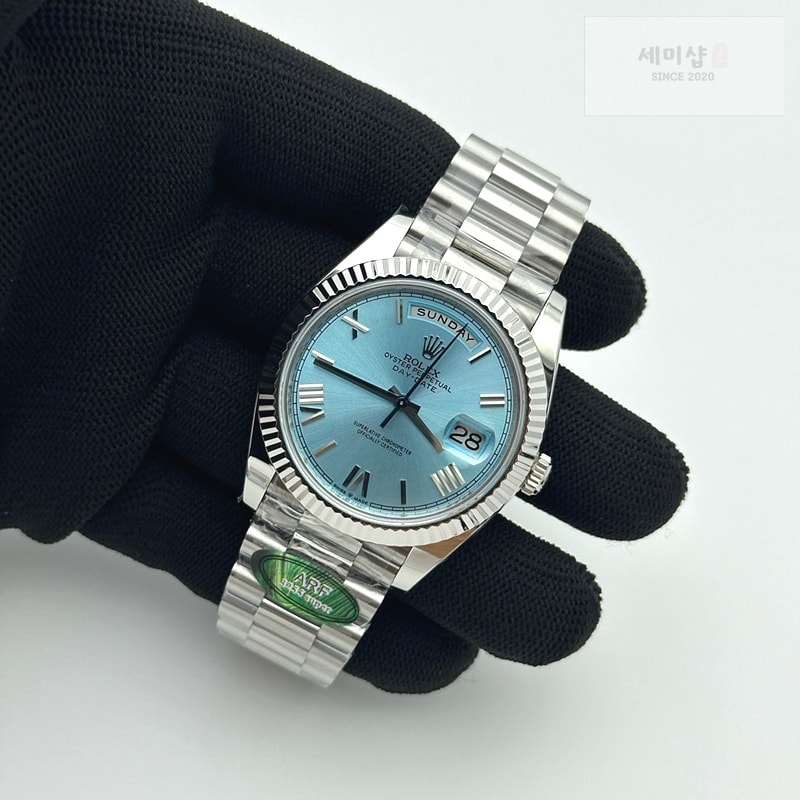 Rolex AR공장 롤렉스 데이데이트 40 스틸 아이스블루다이얼 로만인덱스 프레지던트브레이슬릿 텅스텐 Day Date 40 SS 228236 ARF 1:1 Best Edition Ice Blue Roman Dial on President Bracelet VR3255 (Gain Weight) 시계 5번 이미지