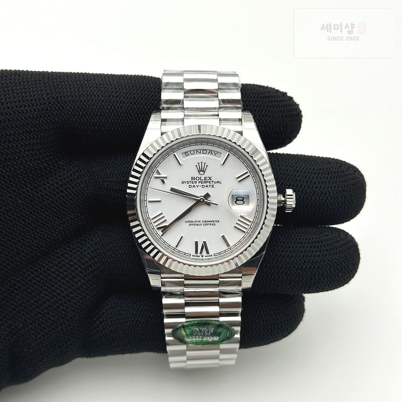 Rolex AR공장 롤렉스 데이데이트 40 스틸 화이트다이얼 로만인덱스 프레지던트브레이슬릿 텅스텐 Day Date 40 SS 228236 ARF 1:1 Best Edition White Roman Dial on President Bracelet VR3255 (Gain Weight) 시계 1번 이미지