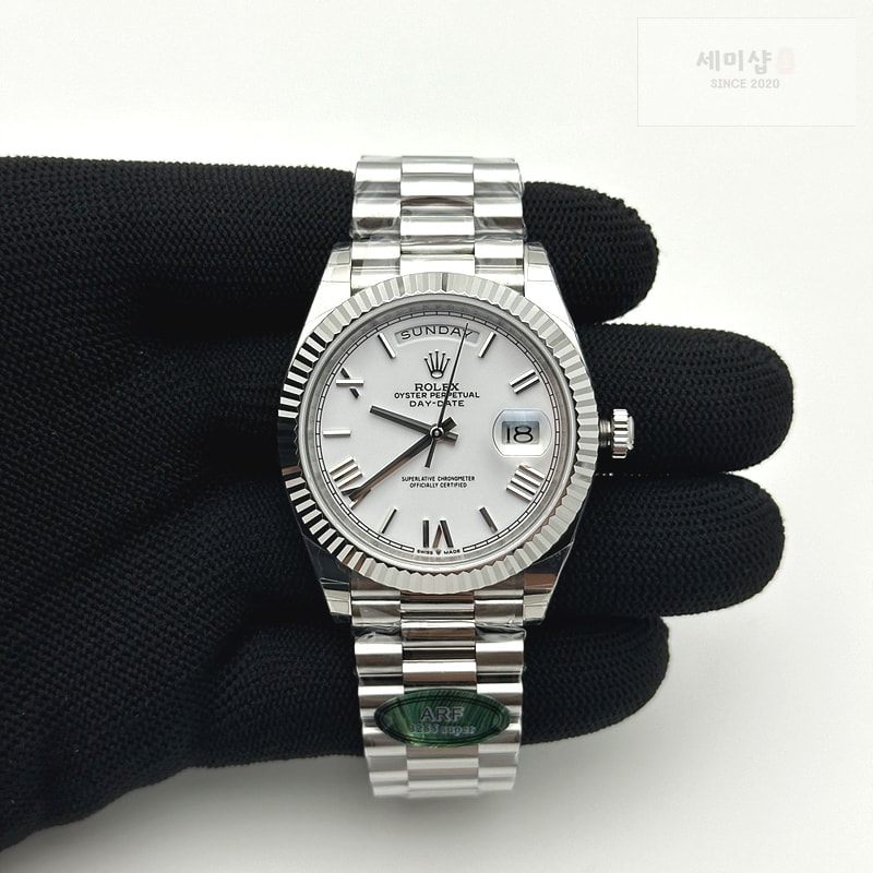 Rolex AR공장 롤렉스 데이데이트 40 스틸 화이트다이얼 로만인덱스 프레지던트브레이슬릿 텅스텐 Day Date 40 SS 228236 ARF 1:1 Best Edition White Roman Dial on President Bracelet VR3255 (Gain Weight) 시계 2번 이미지