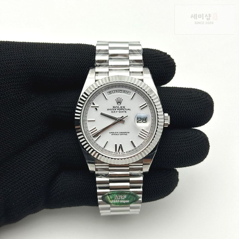 Rolex AR공장 롤렉스 데이데이트 40 스틸 화이트다이얼 로만인덱스 프레지던트브레이슬릿 텅스텐 Day Date 40 SS 228236 ARF 1:1 Best Edition White Roman Dial on President Bracelet VR3255 (Gain Weight) 시계 3번 이미지