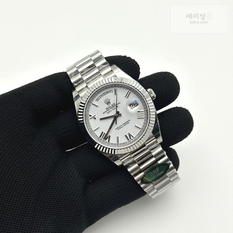 Rolex AR공장 롤렉스 데이데이트 40 스틸 화이트다이얼 로만인덱스 프레지던트브레이슬릿 텅스텐 Day Date 40 SS 228236 ARF 1:1 Best Edition White Roman Dial on President Bracelet VR3255 (Gain Weight) 시계 4번 이미지