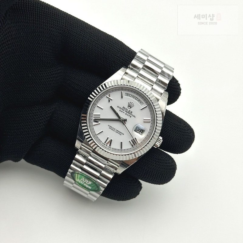 Rolex AR공장 롤렉스 데이데이트 40 스틸 화이트다이얼 로만인덱스 프레지던트브레이슬릿 텅스텐 Day Date 40 SS 228236 ARF 1:1 Best Edition White Roman Dial on President Bracelet VR3255 (Gain Weight) 시계 5번 이미지