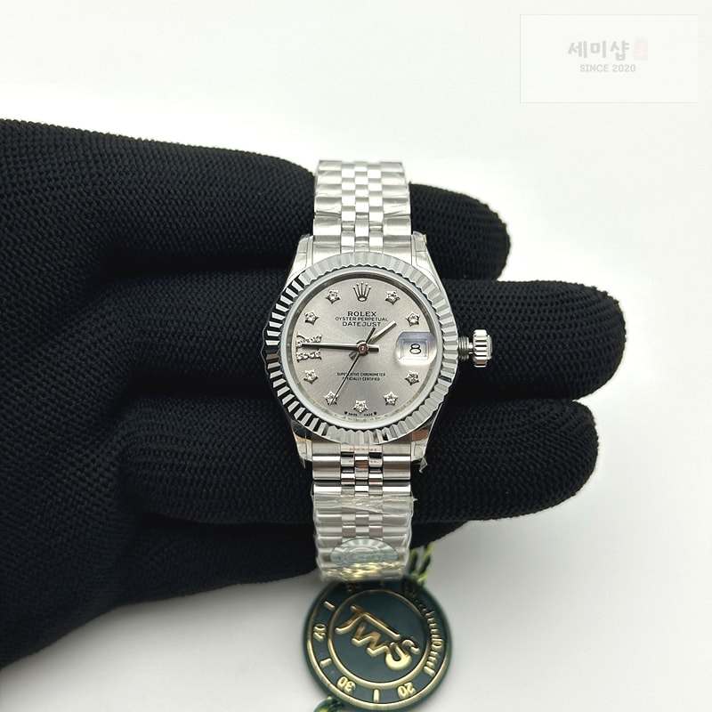 Rolex APS공장 롤렉스 레이디 데이저스트 28 스틸 실버별다이아몬드다이얼 플루티드베젤 쥬빌레브레이슬릿 Datejust 28mm 279179 SS APSF Best Edition Silver Dial Stars Crystals Markers on SS Jubilee Bracelet NH05 시계 1번 이미지