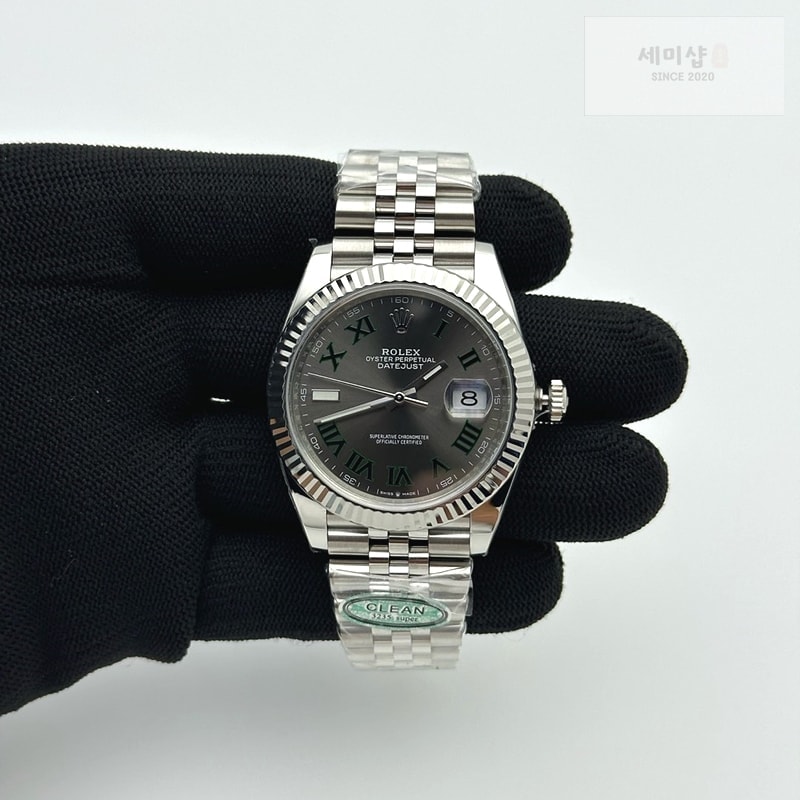 Rolex [26.01 UP] CLEAN공장 롤렉스 데이저스트 41 스틸 윔블던 슬레이트로만 그레이다이얼 쥬빌레브레이슬릿 DateJust 41mm 126334 904L SS Clean Plus 1:1 Best Edition Gray Dial Green Roman Marker On Jubilee Bracelet DD3235 클린 플러스 시계 1번 이미지