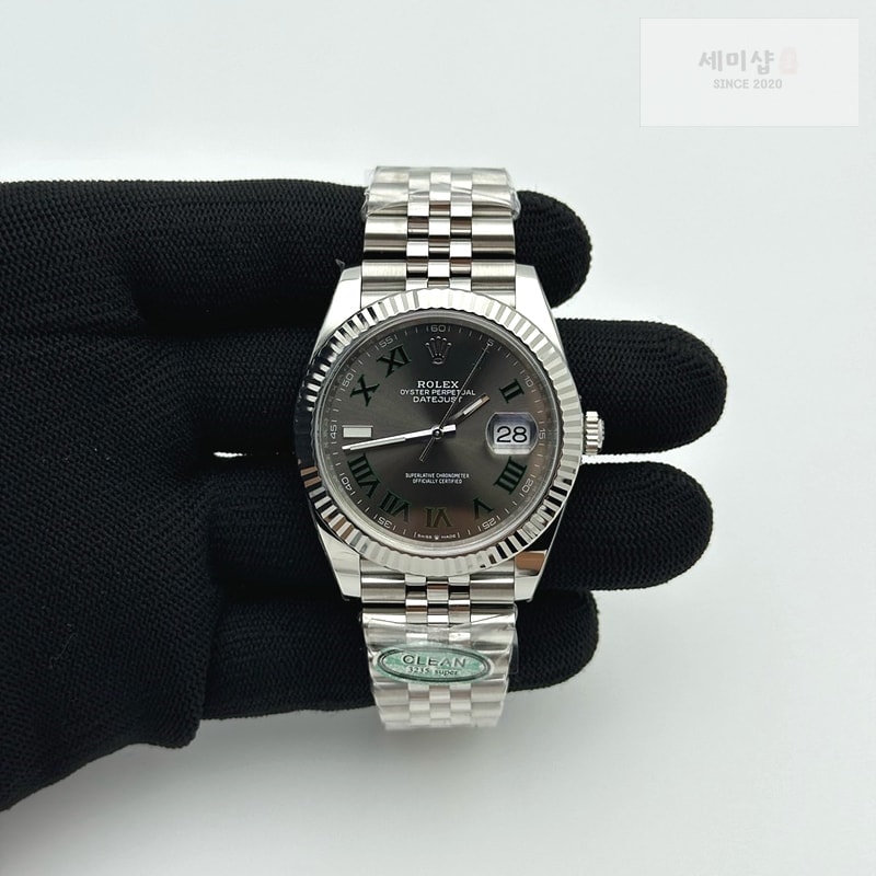 Rolex [26.01 UP] CLEAN공장 롤렉스 데이저스트 41 스틸 윔블던 슬레이트로만 그레이다이얼 쥬빌레브레이슬릿 DateJust 41mm 126334 904L SS Clean Plus 1:1 Best Edition Gray Dial Green Roman Marker On Jubilee Bracelet DD3235 클린 플러스 시계 3번 이미지