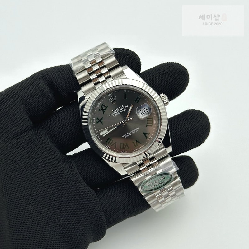 Rolex [26.01 UP] CLEAN공장 롤렉스 데이저스트 41 스틸 윔블던 슬레이트로만 그레이다이얼 쥬빌레브레이슬릿 DateJust 41mm 126334 904L SS Clean Plus 1:1 Best Edition Gray Dial Green Roman Marker On Jubilee Bracelet DD3235 클린 플러스 시계 4번 이미지