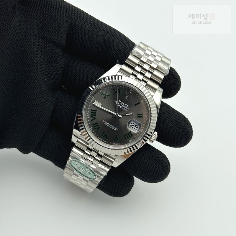 Rolex [26.01 UP] CLEAN공장 롤렉스 데이저스트 41 스틸 윔블던 슬레이트로만 그레이다이얼 쥬빌레브레이슬릿 DateJust 41mm 126334 904L SS Clean Plus 1:1 Best Edition Gray Dial Green Roman Marker On Jubilee Bracelet DD3235 클린 플러스 시계 5번 이미지