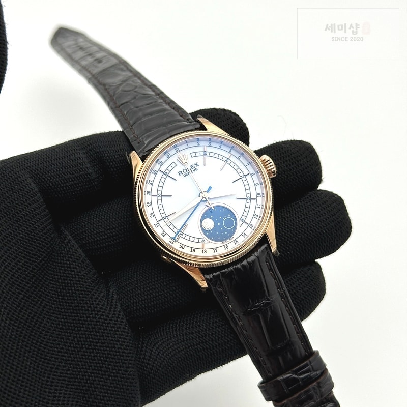 Rolex KZ공장 롤렉스 셀리니 로즈골드 금통 화이트다이얼 가죽스트랩 Cellini 50535 Moonphase RG KZF Best Edition White dial on leather strap A3195 (free a tool) 시계 2번 이미지