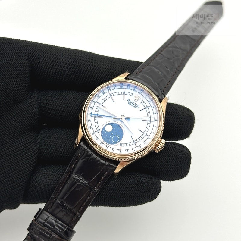 Rolex KZ공장 롤렉스 셀리니 로즈골드 금통 화이트다이얼 가죽스트랩 Cellini 50535 Moonphase RG KZF Best Edition White dial on leather strap A3195 (free a tool) 시계 3번 이미지