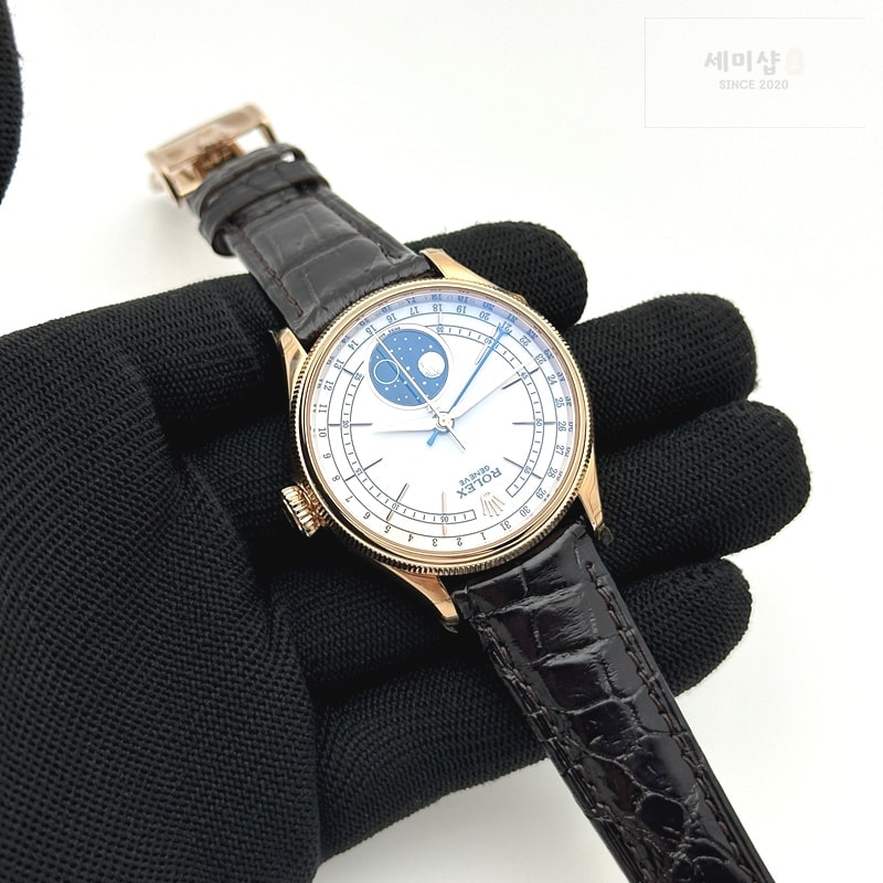 Rolex KZ공장 롤렉스 셀리니 로즈골드 금통 화이트다이얼 가죽스트랩 Cellini 50535 Moonphase RG KZF Best Edition White dial on leather strap A3195 (free a tool) 시계 4번 이미지