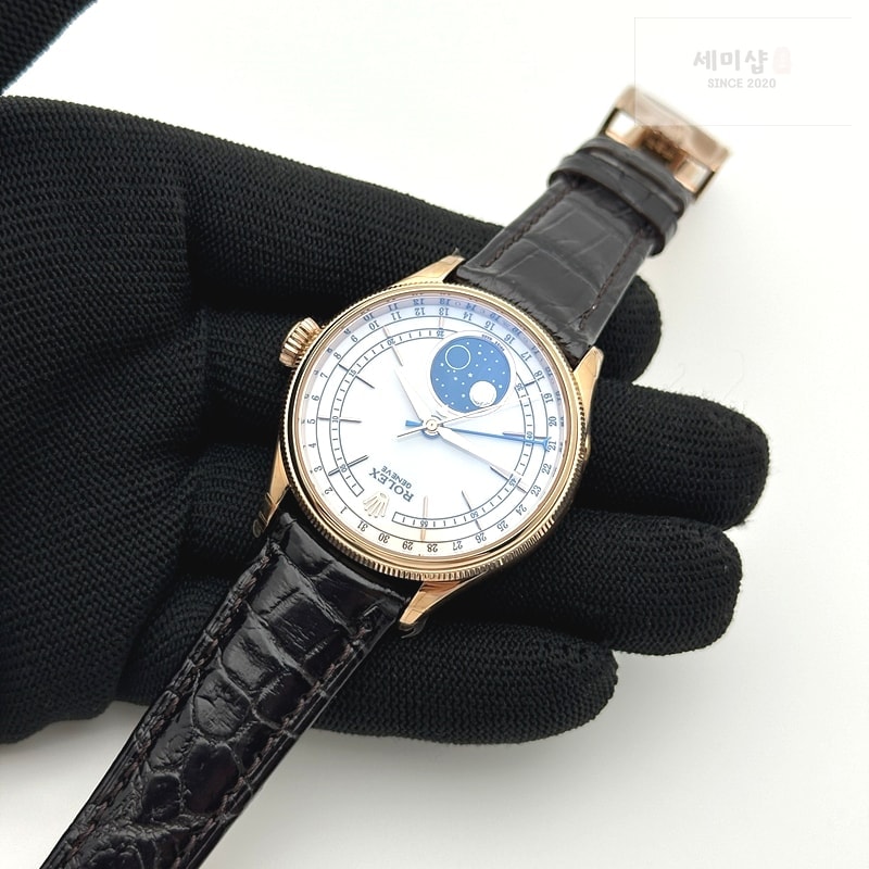 Rolex KZ공장 롤렉스 셀리니 로즈골드 금통 화이트다이얼 가죽스트랩 Cellini 50535 Moonphase RG KZF Best Edition White dial on leather strap A3195 (free a tool) 시계 5번 이미지