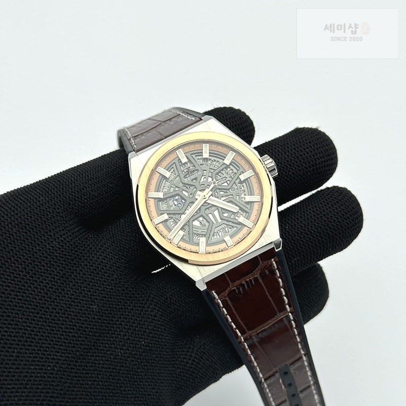 제니스 LF공장 제니스 데피 클래식 스켈레톤 로즈골드콤비 블랙다이얼 거미스트랩 ZEN048C - Defy Classic Skeleton YG/SS/LE Ske LF V2 A2892 시계 4번 이미지