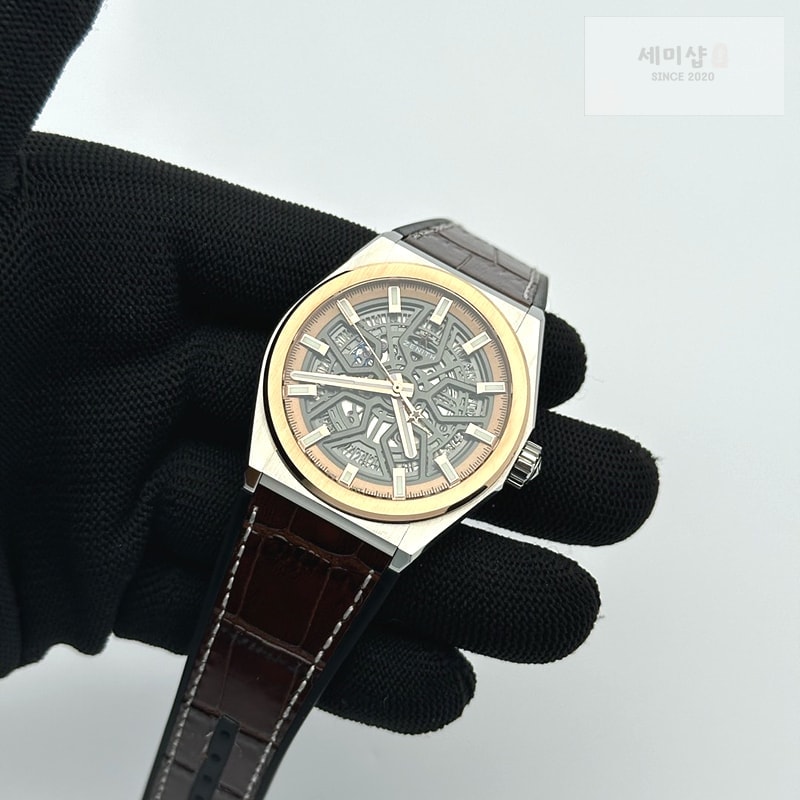 제니스 LF공장 제니스 데피 클래식 스켈레톤 로즈골드콤비 블랙다이얼 거미스트랩 ZEN048C - Defy Classic Skeleton YG/SS/LE Ske LF V2 A2892 시계 5번 이미지