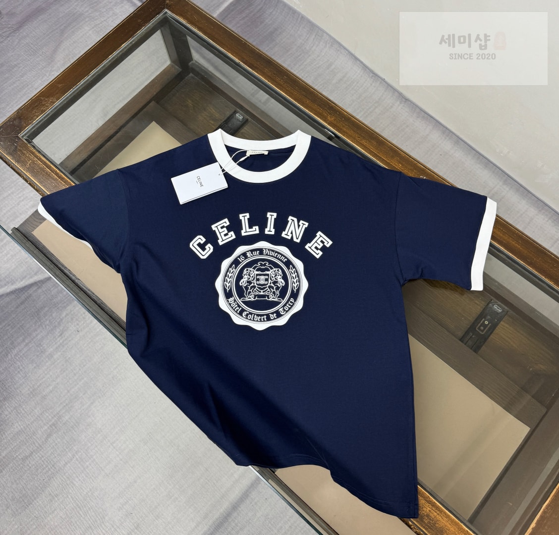 C E L I N E 셀린느 링거 티셔츠 코튼 저지 네이비 화이트 의류 2번 이미지