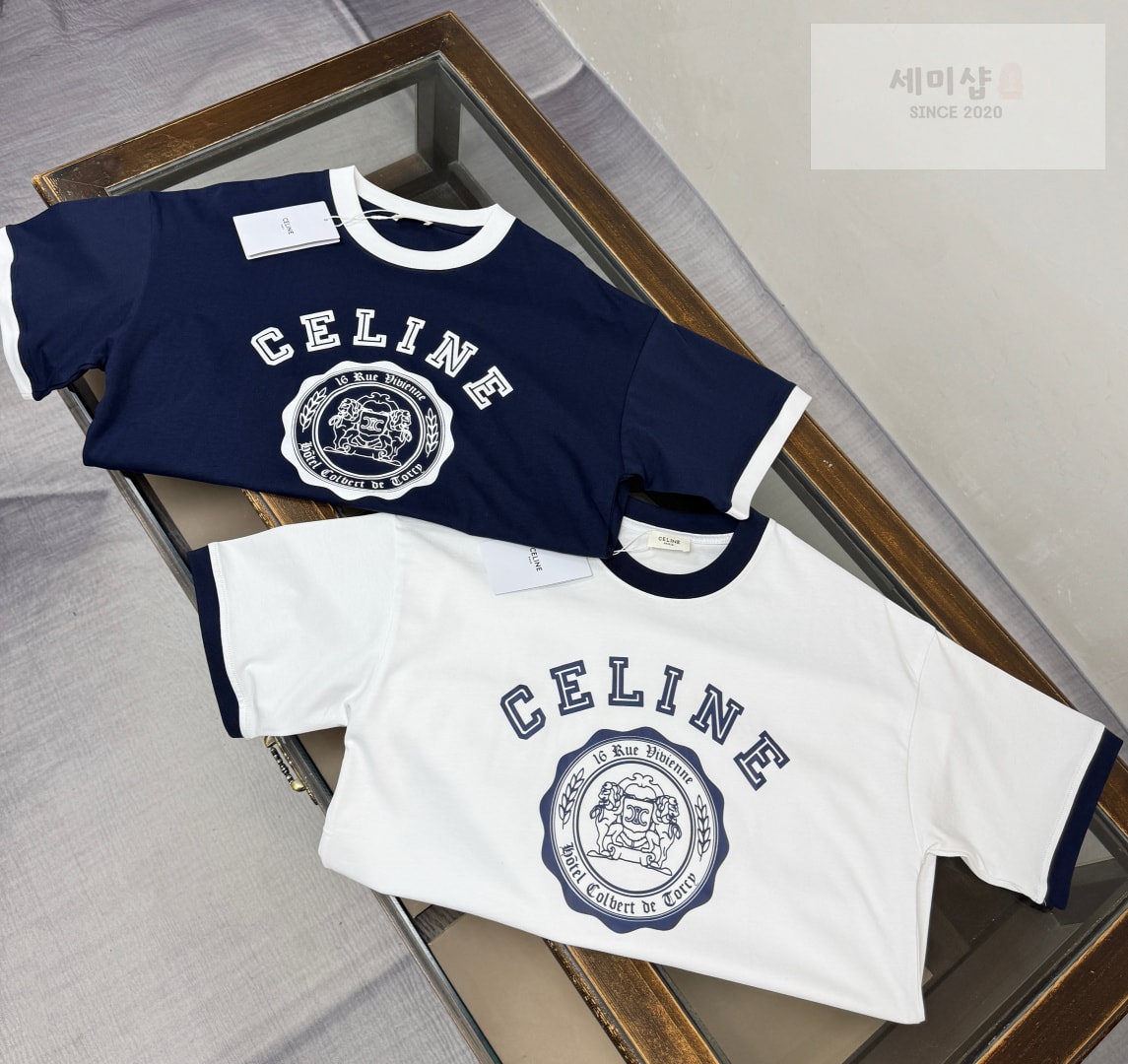 C E L I N E 셀린느 링거 티셔츠 코튼 저지 네이비 화이트 의류 1번 이미지