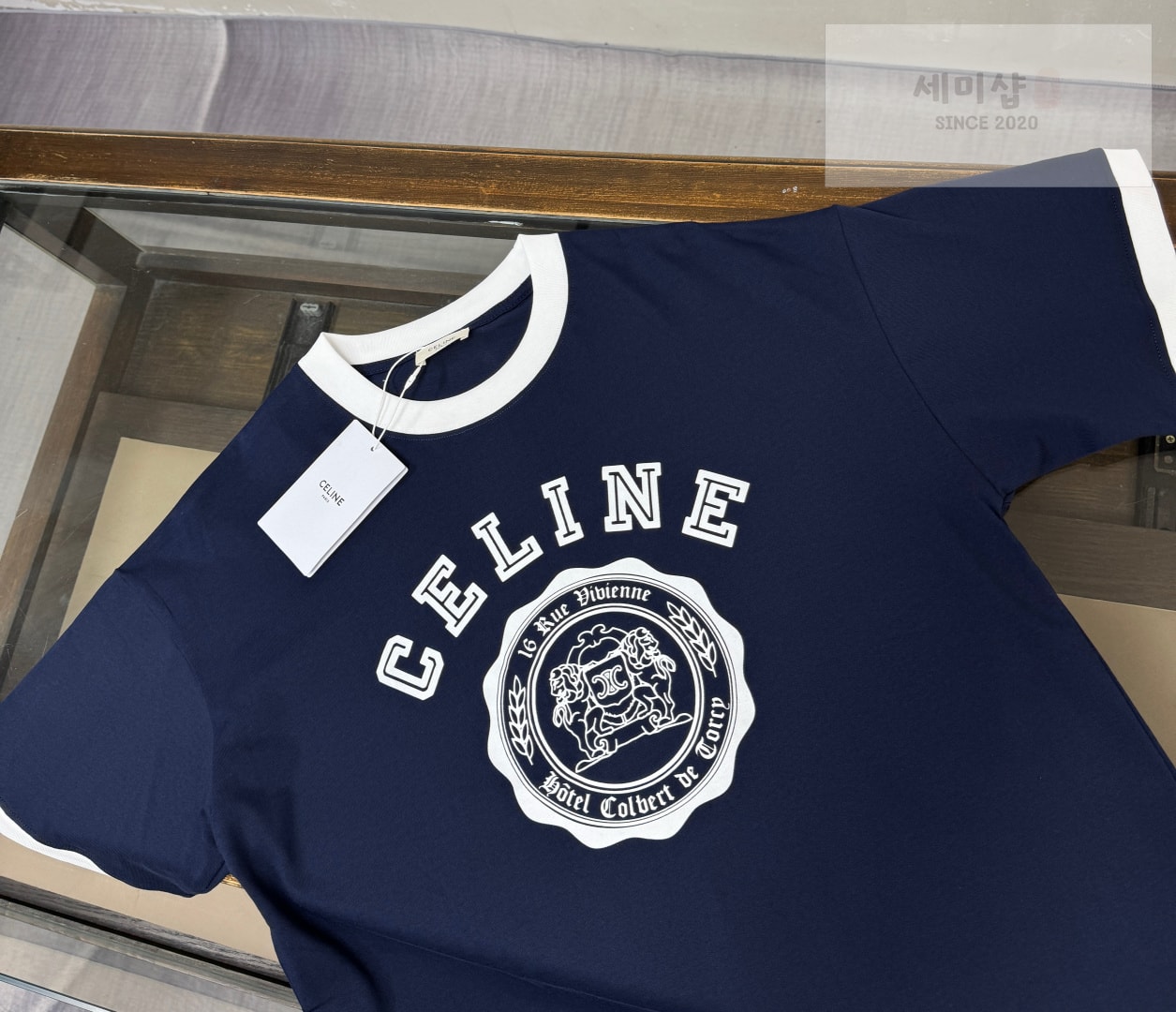 C E L I N E 셀린느 링거 티셔츠 코튼 저지 네이비 화이트 의류 4번 이미지