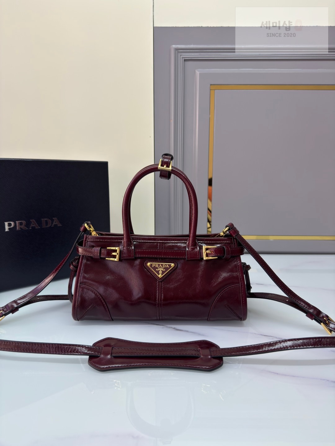 프라다 프라다 보니 미니 탑 핸들 그라나토 버건디 Bag 1번 이미지
