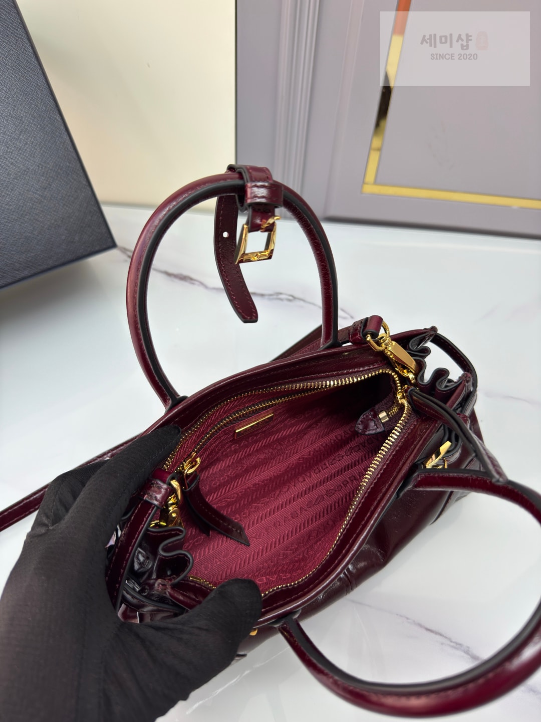 프라다 프라다 보니 미니 탑 핸들 그라나토 버건디 Bag 7번 이미지