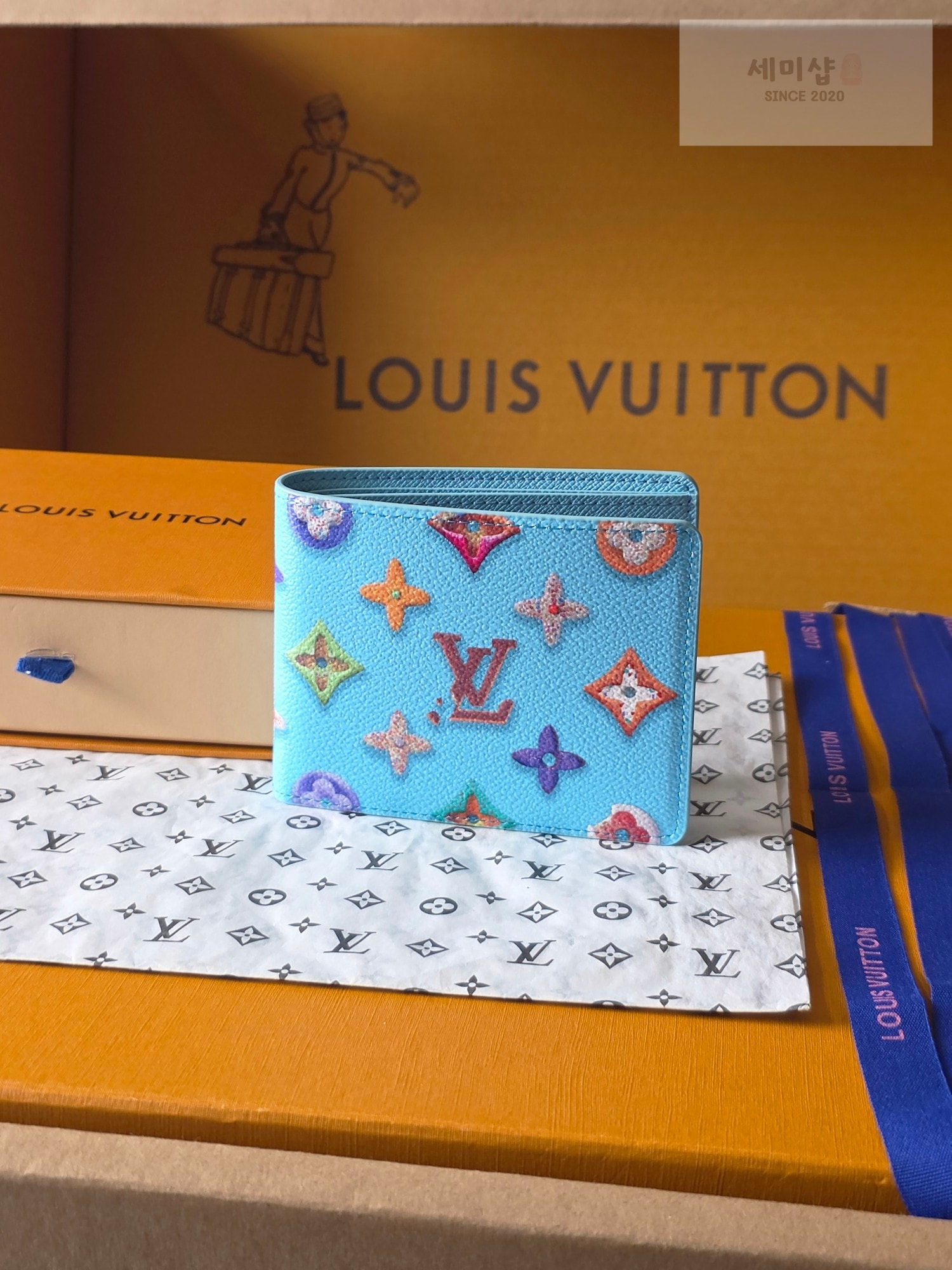 Louis Vuitton 루이비통 슬렌더 월릿 모노그램 크래커 블루 모노그램 블루 지갑 1번 이미지