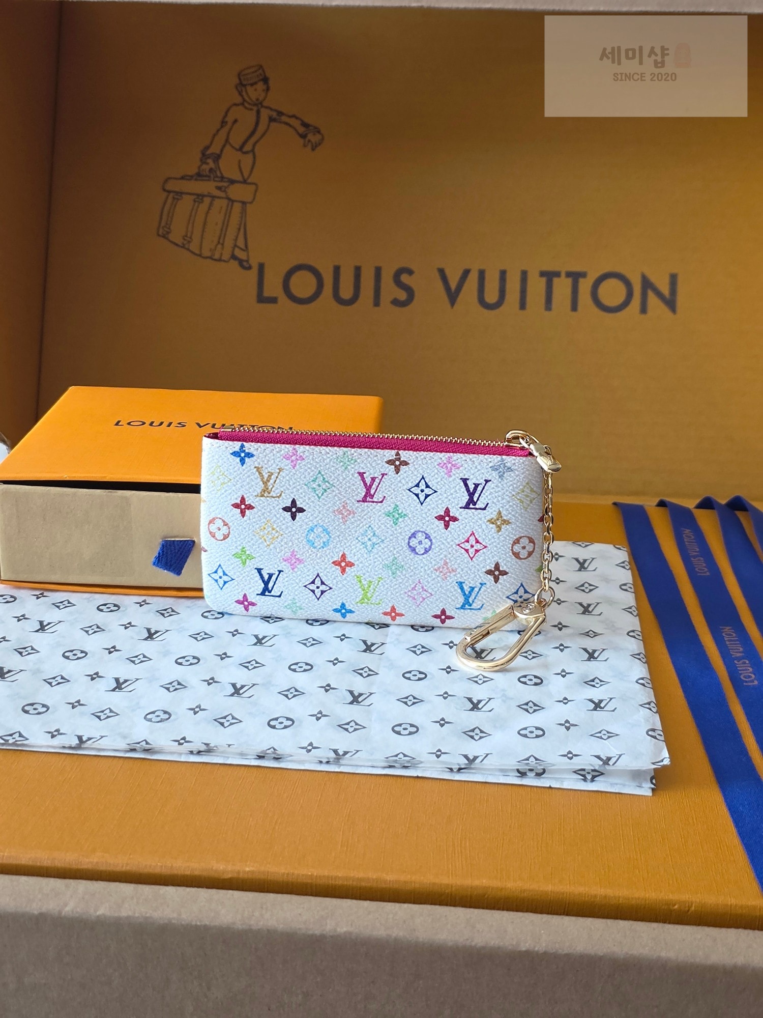 Louis Vuitton 루이비통 모노그램 멀티컬러 키 파우치 화이트 멀티컬러 지갑 2번 이미지