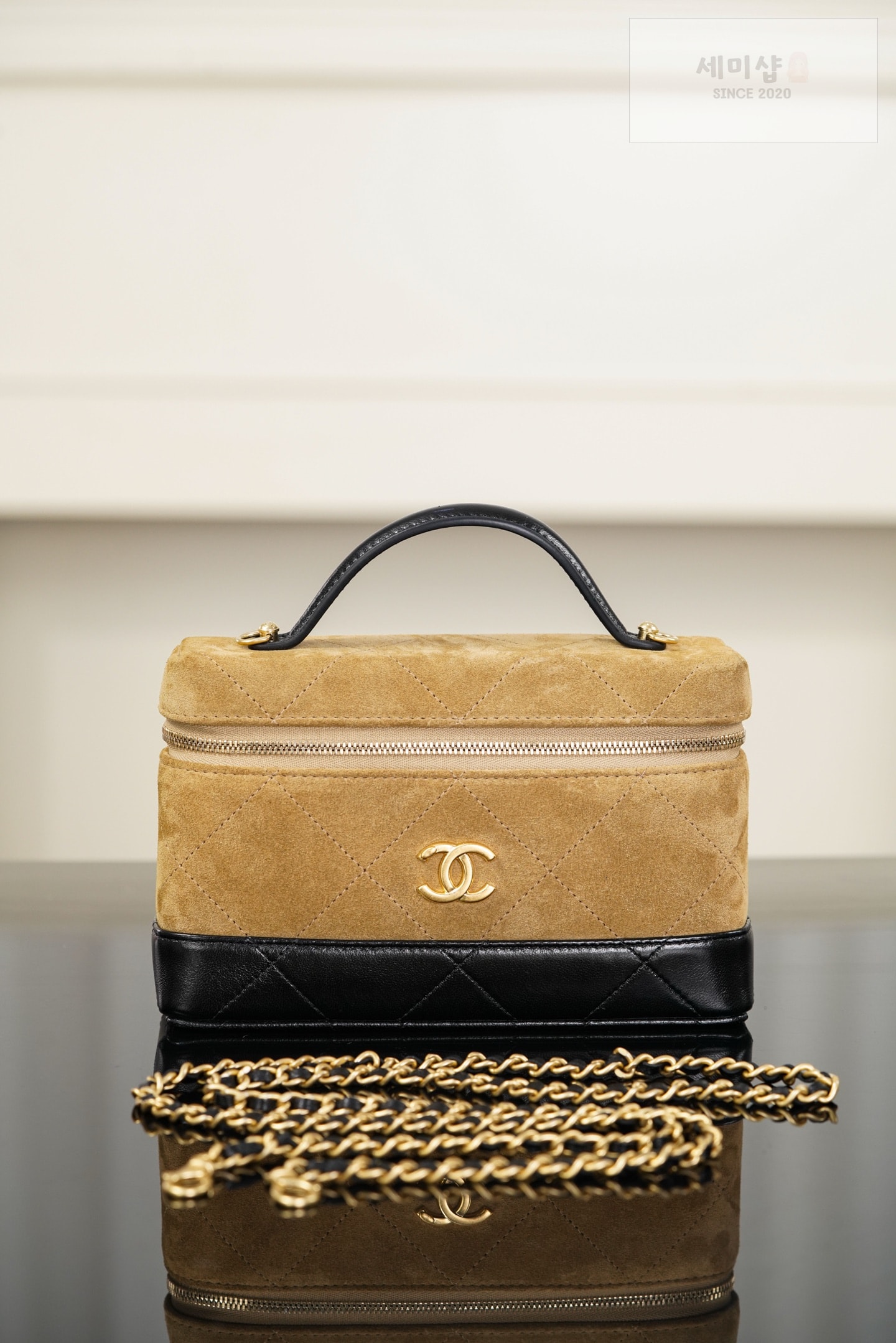 샤넬 샤넬 스웨이드 & 램스킨 베니티 케이스 베이지 & 블랙 Bag 1번 이미지