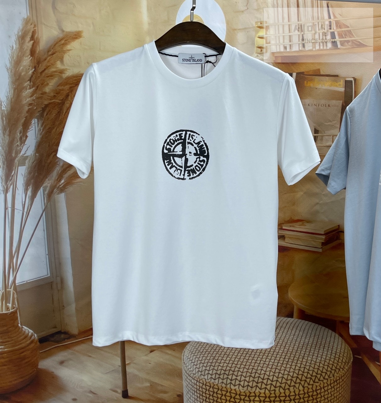 Stone Island 스톤아일랜드 코튼 저지 스템프 로고 티셔츠 화이트 블랙로고 의류 1번 이미지