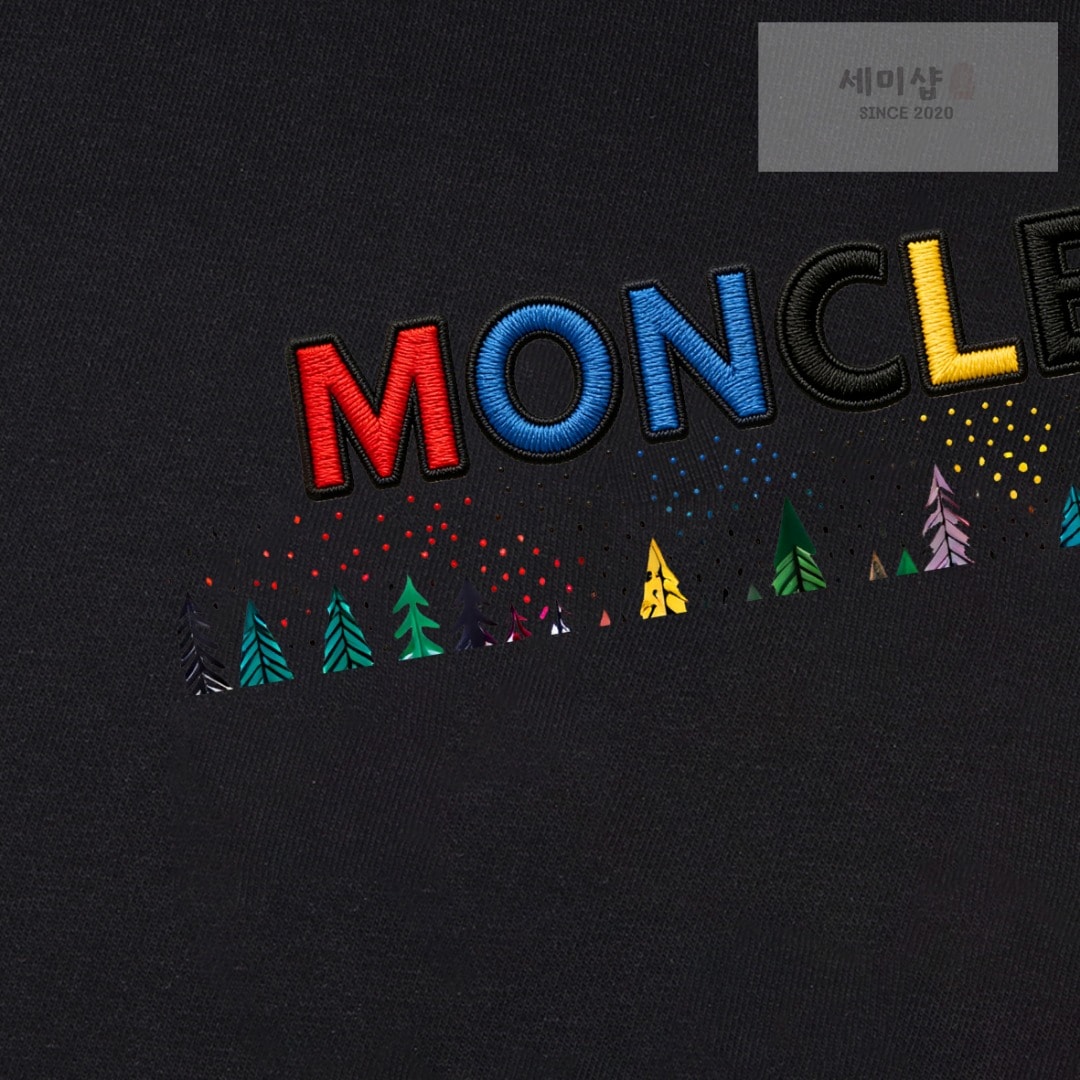 몽클레어 몽클레어 멀티컬러 자수 로고 티셔츠 블랙 의류 6번 이미지