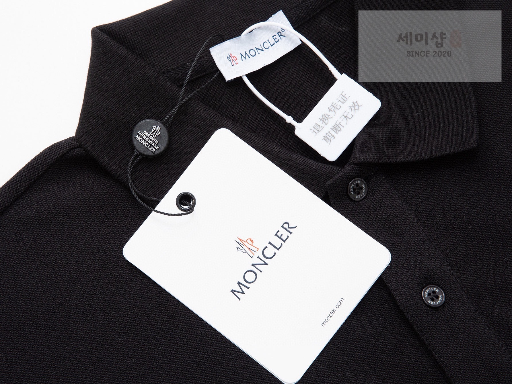 몽클레어 몽클레어 스크립트 로고 피케 셔츠 블랙 의류 4번 이미지